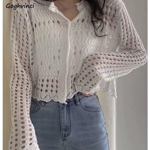 Cardigan Women New Fashion V-Neck Hollow Out Sexy Mujer All-match Chic Vintage Elegant Loose Popular Ulzzang Casual Simple Ins