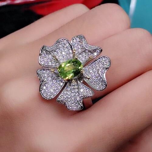 QTT Real 925 Sterling Silver Ring Natural Crystal Handmade Fine Jewelry Flower Rings For Wedding Women Jewelry Gift 6*8