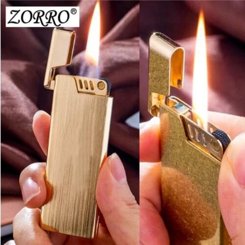 Zorro Brass Gas Lighter Personality Creative Butane Torch Lighter Classic Ultra-thin Body Cigar Cigarette Accessories Gift