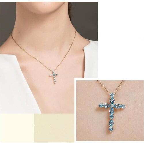LUKENI Vintage Girls Silver 925 Clavicle Necklace Women Birthday Gift Trendy Crystal Cross Necklace Lady Party Accessories Hot