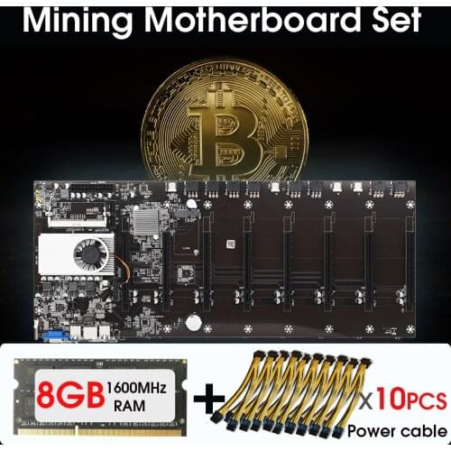 BTC-T37 Mining Motherboard 8 GPU Bitcoin Crypto Etherum Mining with 8GB DDR3 1600MHz RAM 8PIN to dual 8pin Power Cable Set