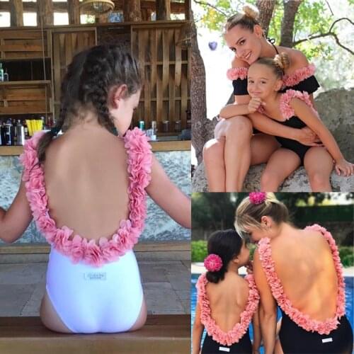 Fashion Children Backless Bikini 2020 New Kids Girls 3D Flower Ruffled Swimsuit Cute Baby Girls One-piece Swimwear Bathing