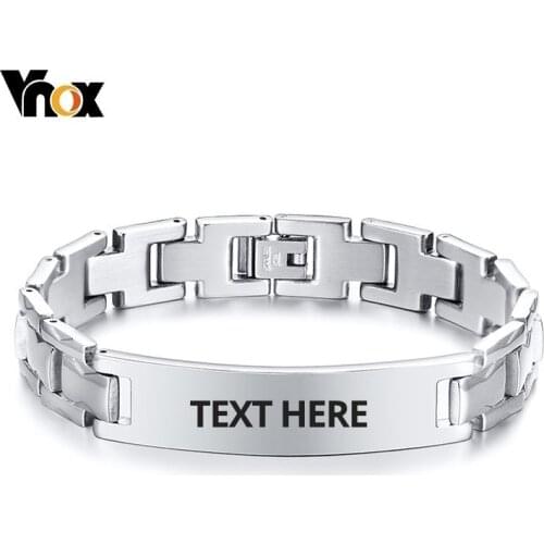 Vnox 12MM Mens Stainless Steel Identification Bracelets Free Custom Engraving Name Love Logo Nameplate pulseira
