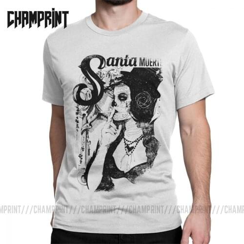 Santa Muertos Sante Muerte T Shirts Mens Pure Cotton T-Shirts Saint Death Goth Mexican Skull Tee Shirt Short Sleeve Plus Size