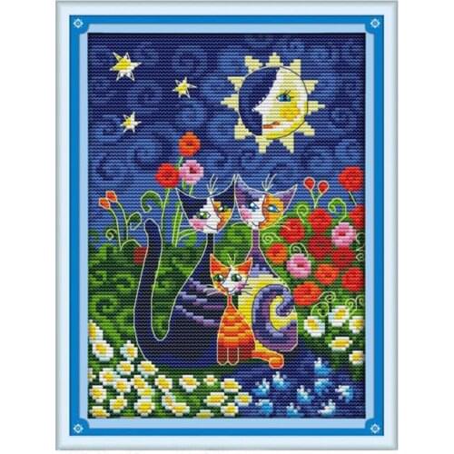 Dimensions Cross Stitch Kit Cats Stamped for Kids Baby Girls 11ct 14ct Counted NeedleWork Sewing Material Package