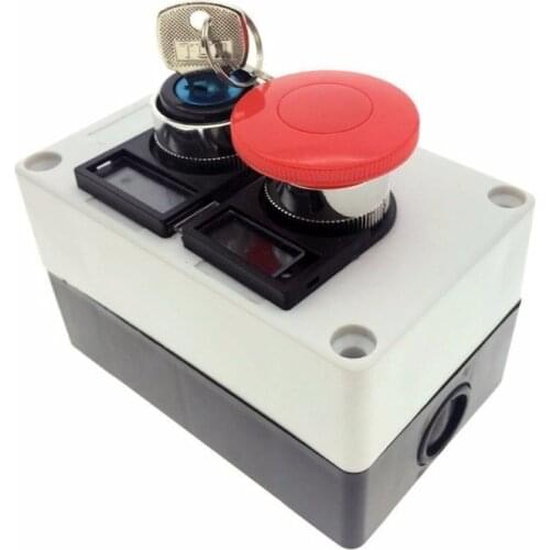 Push Button Station, 660V 10A 2 Position On/Off Momentary Switch Key Lock 40mm Red Mushroom Cap
