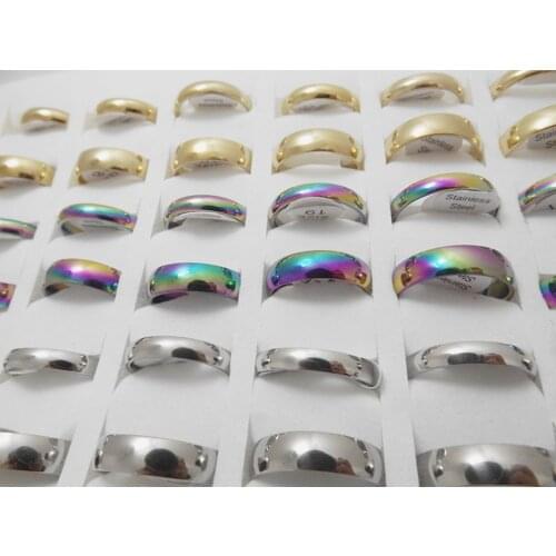 Wholesale 72 pcs 4mm 6mm Couple rings mixed fashion Tri-color inner arc Stainless Steel RING