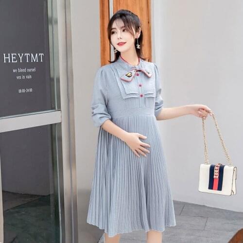 Maternity dress in autumn and winter striped pregnancy korean style loose pregnant womans dress dress maternity photography