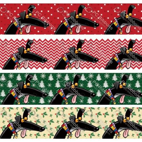 2" Christmas Greyhound Ribbon Cartoon Galgos Dog Custom for DIY Crafts Hair Bow Collar Lanyard/Satin /3" Grosgrain Ribbons CA373