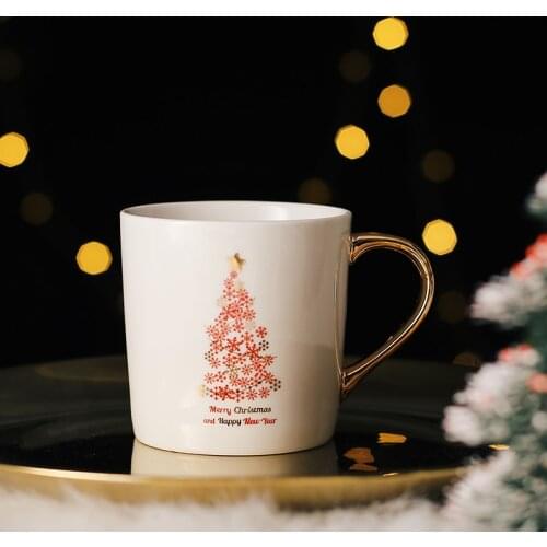 Christmas gifts ceramic bone china mugs with gold handgrip creative Europe style tree water coffee milk 350ml