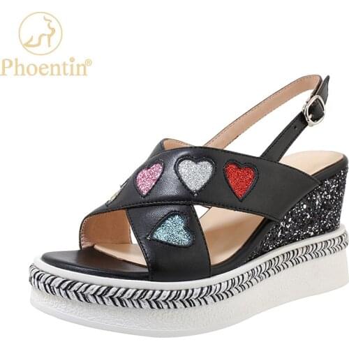 Phoentin plus size 34-42 Platform Wedge Heel Sandals Summer Fashion Womens High Heel Shoes Casual bohemian beach shoes FT1627