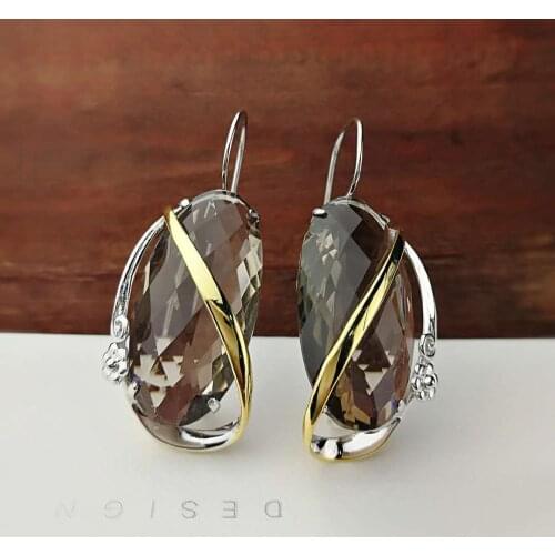 Earings Fashion Jewelry Temperament Fashion Tea Crystal Earrings Earrings, Smoke Crystal, Antique, Classic Sweet, Wild Joker