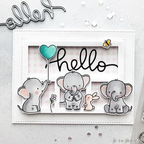 Elephant Friends Stamp and Metal Cutting Dies DIY Scrapbooking for Photo Album Decorative Silicone Clear Stamps 2021