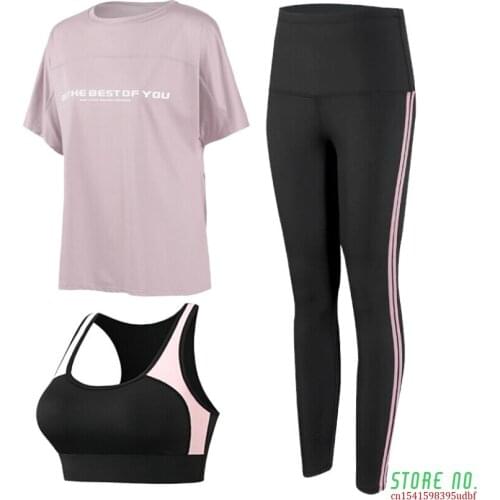 Loose T Shirt+bra+pants Women Yoga 3 Piece Set Quick Dry Fitness Gym Suit Outdoor Sportswear Clothing Running Sets Plus Size 4XL