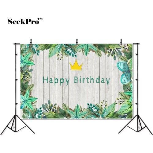 Thin vinyl happy birthday leaves crown kids baby children photo Backgrounds Professional indoor Photographic studio Backdrop