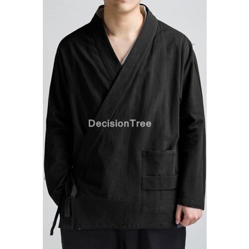 2021 traditional chinese tang suit clothes men long sleeve kung fu tai uniform cotton shirt blouse chinese zen tea casual shirts