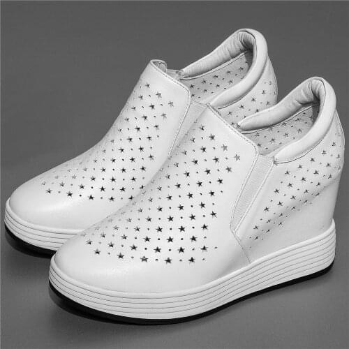 Platform Wedges Oxfords Shoes Women Genuine Leather High Heel Ankle Boots Female Low Top Round Toe Fashion Sneakers Casual Shoes