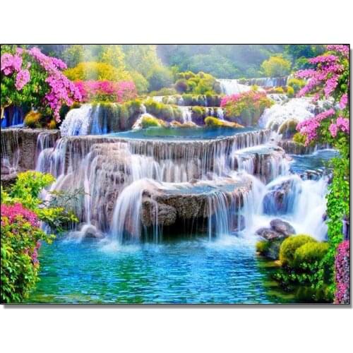 Spring landscape waterfall Diamond Painting Full Round Drill Diy 5D Diamond Embroidery Mosaic Needlework