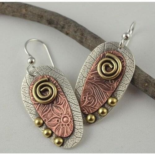 Vintage Jewelry Leaf Flower Pattern Drop Earrings Women Tribal Jewelry Whirl Spiral Beads Ornament Plant Dangle Earring