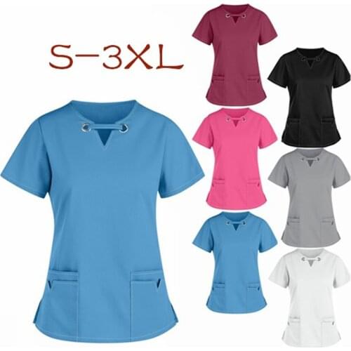 Hot Sales Nurse Uniform Women Short Sleeve Neck Tops Working Uniform Blouse Nurses Uniform Scrubs Top