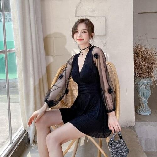 Summer Swimsuit Fused Female Long Sleeve Swimwear 1 Piece Beach Wear Trendy Bikini One Piece Plus Size Sexy Swim With Dress 2021