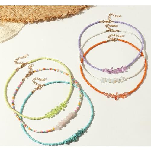 Bohemian Colorful Beads Necklaces Womens Irregular Gravel Stone Super Fairy Neck Chain Choker Necklaces Jewelry For Girls Summer