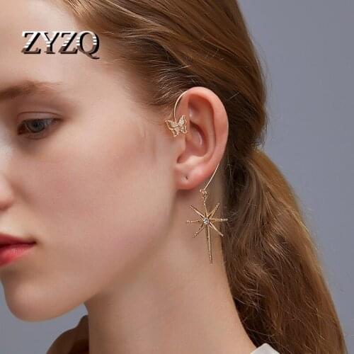 ZYZQ 1/Pcs Fashion Butterfly Tassel Chains Ear Cuff Earrings For Women Sweet Eight-Pointed Star Pendant Earring Trendy Jewelry