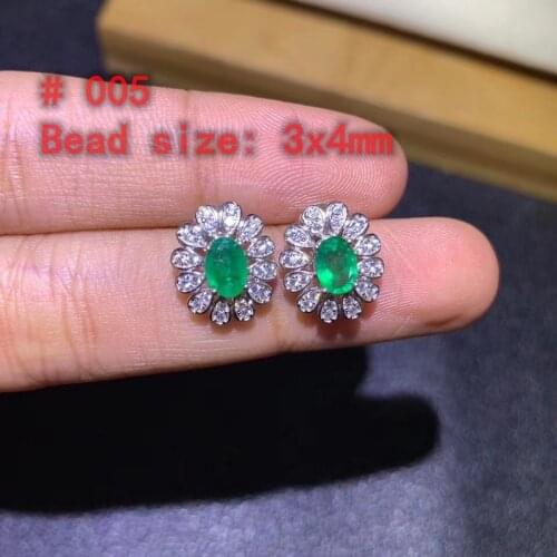 1Pc Natural Colombian Emerald Stud earrings 925 Silver Fashion Gem Ring Crystal Healing Stone Gift For Ladies Christmas