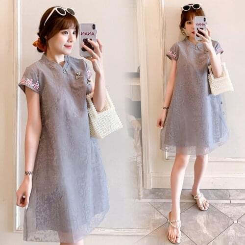 3318# Maternity Dress Summer Short Sleeves Easy Matching Improve Cheongsam Loose Stylish Dress Pregnant Women Mom Dress