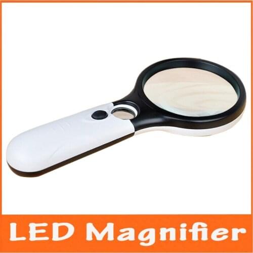 3X Handheld Big Lens Magnifier with 2 LED Lights Illuminated Elderly Reading Magnifying Glass Birthday Gift Loupe for Old Man