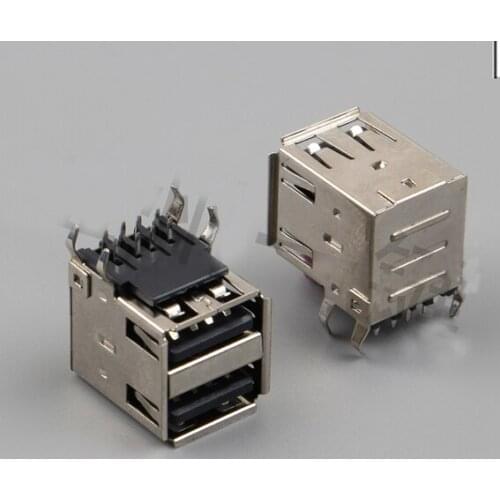 5pcs USB Double Dual Layer Interface Female Socket 90 Degree Black Rubber USB-2A-01