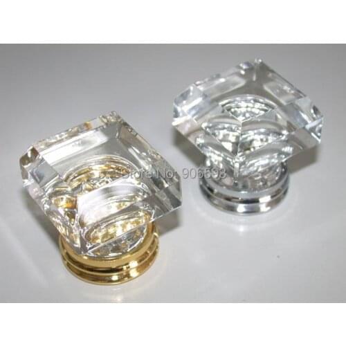 50PCS/LOT FREE SHIPPING 33MM CLEAR SQUARE CRYSTAL KNOBS ON CHROME BRASS BASE