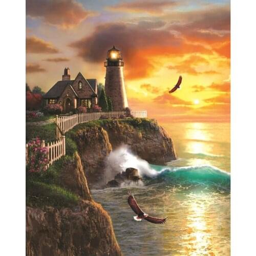 5d Diy Diamond Painting Cross Stitch Mosaic Needlework Crafts Full Diamond Embroidery Eagel Lighthouse wedding decorationZP-2447