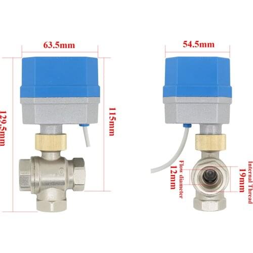 AC220V/24V DC12V/24V 3 way motorized ball valve brass electric ball valve DN15 electric actuator 180 degree turn