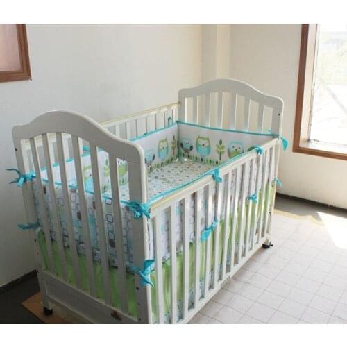 Promotion! 6PCS baby crib bedding set cartoon 100%Cotton Crib Bed Linen Kit Cartoon ,(4bumper+bed cover+bed skirt)