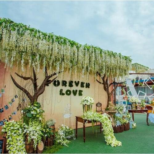 White Artificial Silk Wisteria Garlands Simulation Fake Flower Plant Vine Home Garden Decor Wedding Party Decoration Rattan Free
