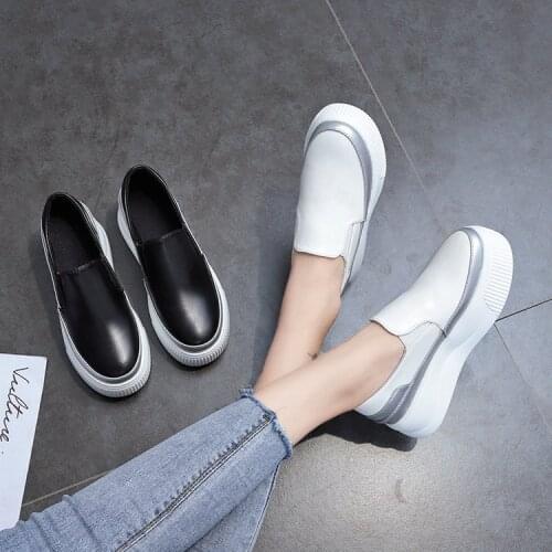 Bottom White Shoes Invisible Elevated Loafers 2021 Autumn Slip-on Lofter Womens Muffin Shoes