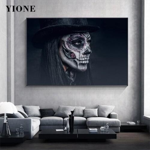 Black Skull Face Graffiti Tattoo Girl Canvas Paintings Modern Figure Clown Woman Picture Art Prints Wall Home Decoration Posters