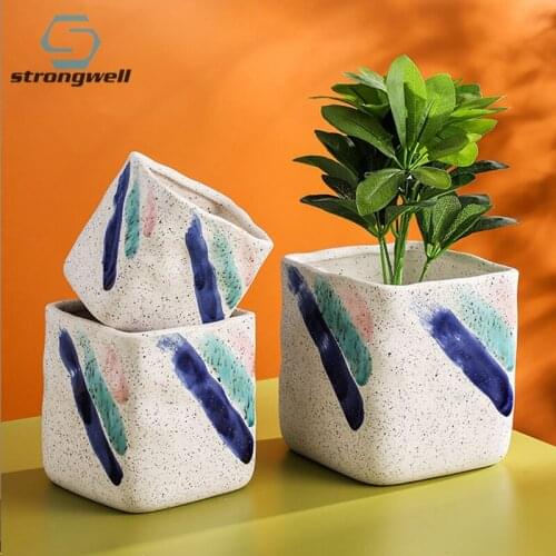 Strongwell Home Decoration Flower Pot Creative Hand Painted Graffiti Ceramic Pot For Plants Office Decoration Succulent Bonsai
