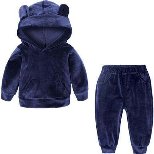 Childrens clothing golden velvet suit boys and girls sports sweater 2 sets