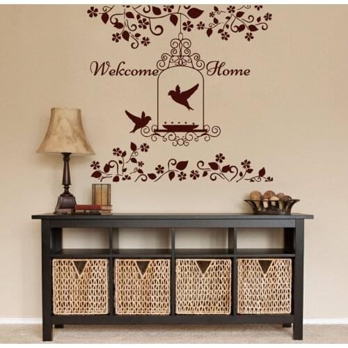 Welcome Home Wall Decal Living Room Removable Art Vinyl Home Decor Flowers And Birds Wall Sticker