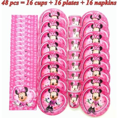Hot Disney Minnie Mouse Theme Party Supplies Paper Cups Plates Napkins Kids Girls Baby Shower Birthday Party Decorations Sets