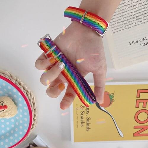 HZ 2020 Cool Guy Punk Rainbow Canvas Bracelet Adjustable Hip Hop Nylon Weave Strap Bracelet for Women Man Couple Party Jewelry