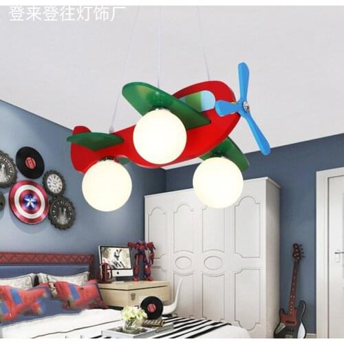 European-style personality cute airplane cartoon boy girl childrens room modern wooden glass airplane Pendant Lights LX102703
