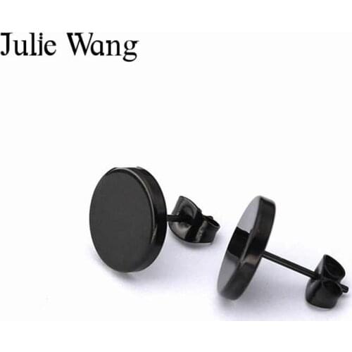 Julie Wang 1 Pair 3-10mm Black Round Simple Stud Earrings Stainless Steel Dumbbell Women Men Earrings Fashion Punk Jewelry
