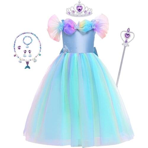 Princess Halloween Costume Summer Girls Aurora Dress Fluffy Child Girls Off Shoudler Pink Dresses Fancy Fairy Princess Dress Up