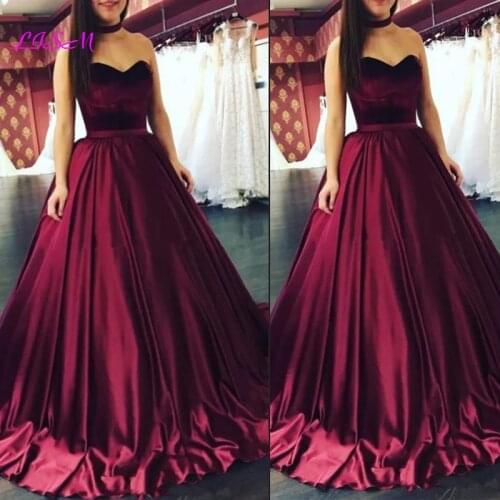 Sweetheart Long Prom Dresses Velvet Ball Gown Formal Dresses Floor Length Satin Party Gowns 2020
