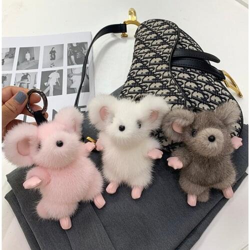 Fashion Little Pendant Lmported Mink Hair Mice 100% Fur Bag Pendant Plush Doll Key Chain Car Pendant Versatile Trinkes