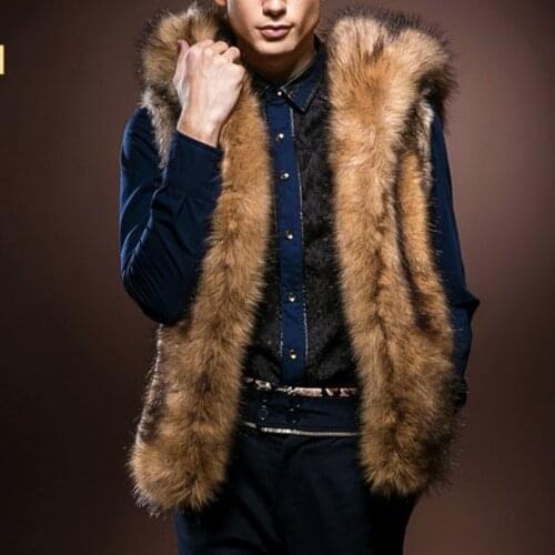 Mens Fur Vest Waistcoat 2017 Winter Mens Warm Faux Fur Mens Vest Hooded Plush Fashion Fur Coat Imitation Wild Rabbit Hair