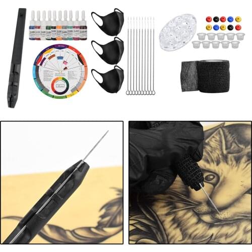 Hand Poke Stick Tattoo Kit Bandage Needles Ink Cups Tattoo Grommets DIY Tattoo Supplies for Beginners Artists